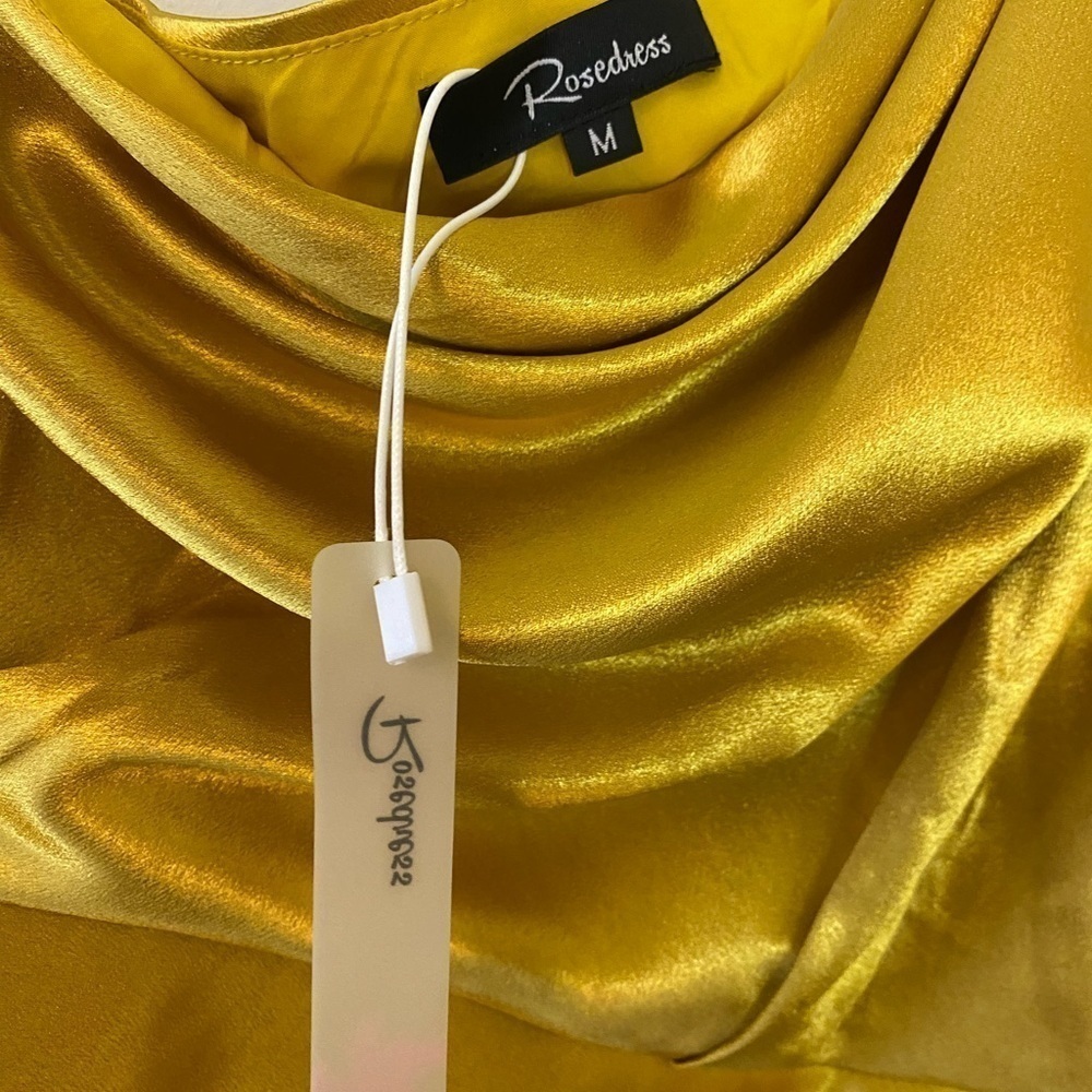 Nwt Rosedress Gold Goddess One Shoulder Satin Midi Dress — image 3 of 8
